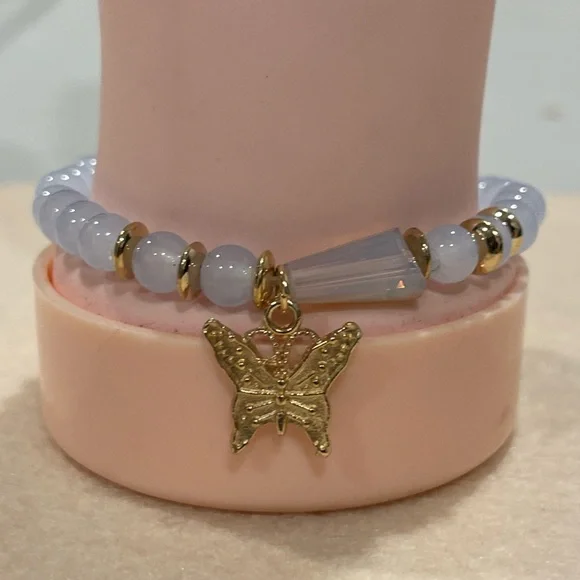 Gold and Blue Butterfly Charm Bracelet Set - Picture 3 of 5